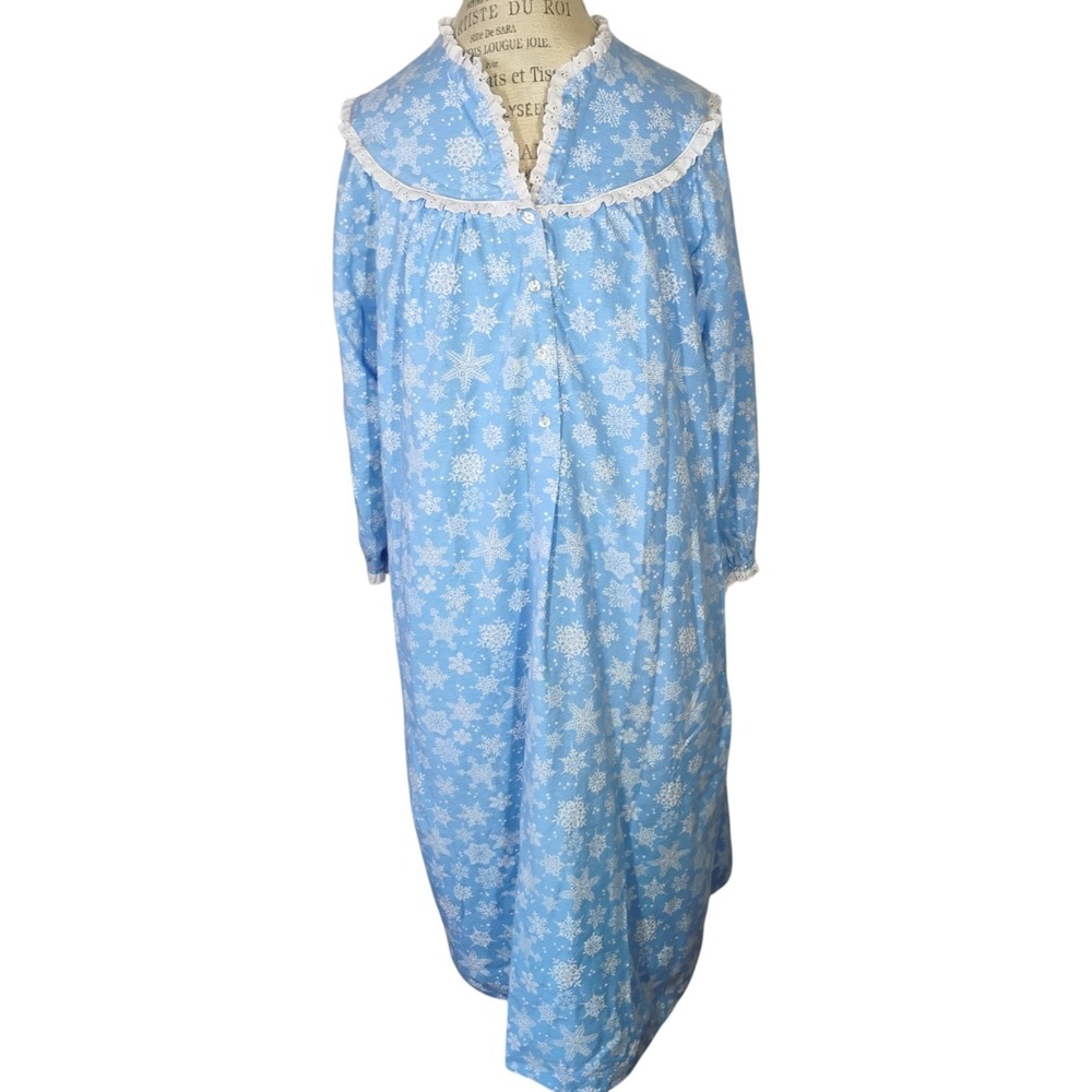 Lanz of Salzburg Nightgown Med Flannel Snowflake Maxi Cotton Cottage Winter